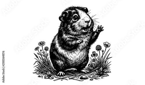 Photos Playful Guinea Pig Portrait in Dark Moody Style Premium Vector Illustration