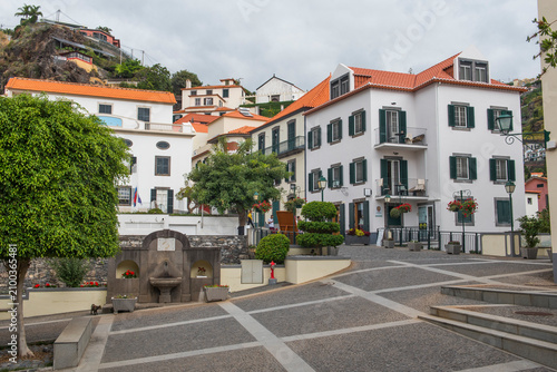 Exploring Largo do Pelourinho square in Ponta do Sol on the southwestern coast of Madeira during a cloudy day