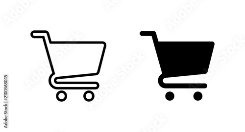 Shopping Cart Icons: Outline and Solid Black Vector Graphics for E-commerce and Retail Design