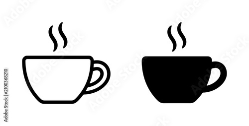 Hot Coffee Cup Icons, Black and White, Steaming Beverage Symbols, Morning Drink Graphics, Cafe and Restaurant Elements