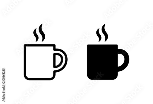 Hot Beverage Icons, Coffee Cup Symbols, Steaming Mug Vector Graphics, Warm Drink Illustrations