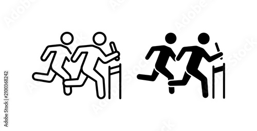 Running Race Icons, Two Runners Competing in Sprint, Sports Competition Vector Graphics