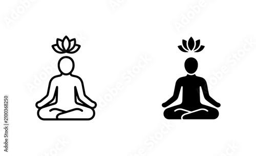 Meditation Icons: Serene Lotus Yoga Pose, Zen Mindfulness, Calm Contemplation, Spiritual Enlightenment Vector Set