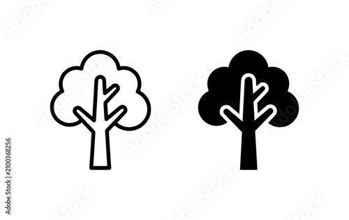 Simple Tree Icons, Outline and Solid Fill Vector Art, Nature and Ecology Graphics