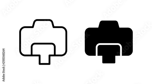 Printer Icon Set: Outline and Solid Fill Vector Graphics for Office and Technology Concepts