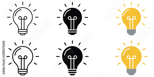Photography Light Bulb Icon, Electric Lamp Idea Symbol with Shining Illumination Sign for In