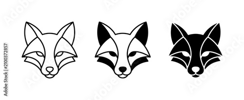 Obraz na płótnie Geometric Fox Head Icons, Minimalist Animal Logos, Black and White Wildlife Grap