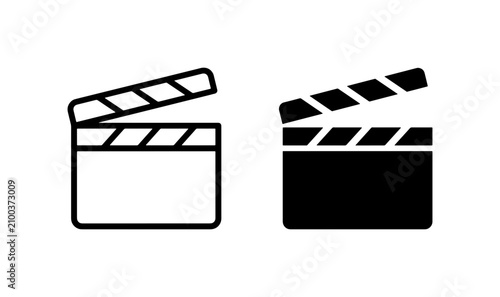 Film Clapperboard Icons, Movie Production Symbols, Cinema Scene Slate Set, Black and White Vector Graphics