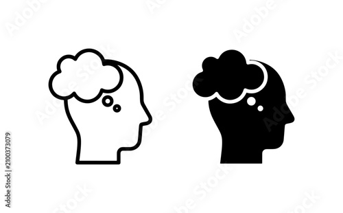 Thought Bubble Head Icons, Thinking Brain Silhouette, Idea Cloud Symbol, Mind Concept Vector