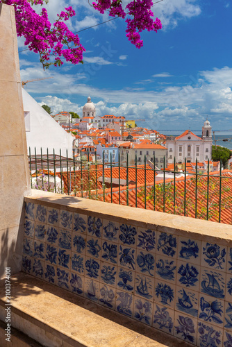 Lisbon Old Town View with Traditional Azulejo Tiles Portugal