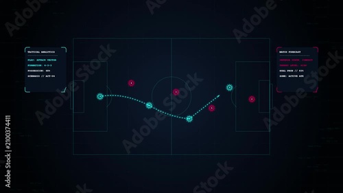 Soccer tactical board showing virus transmission simulation on a dark digital interface screen