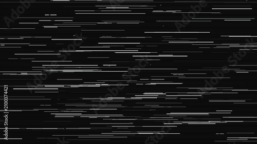 Digital glitch static with horizontal white lines and analog noise on black background