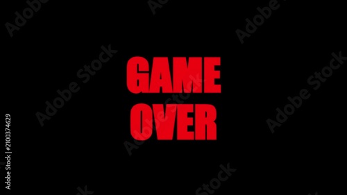 Game over screen text with retro glitch effect flashing red and white on a black background