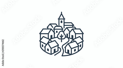 Obraz na płótnie Black and white village illustration houses.