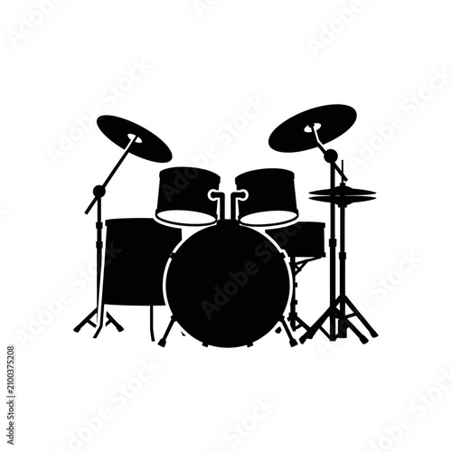 Drum set stands ready for a musical performance as a classic percussion instrument in this clean silhouette icon.
