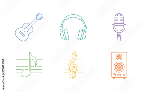 Принти на полотні Simple music icon set in line art flat style with soft pastel colors