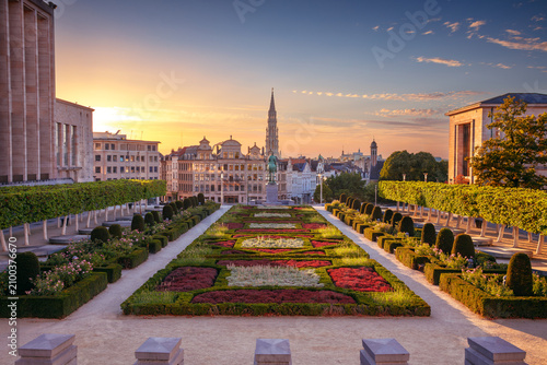 Brussels, Belgium. Cityscape image of downtown Brussels, Belgium with City Hall at beautiful summer sunset.