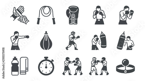 Obraz na plátně Boxing icons and sports equipment symbols.
