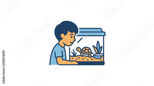 Tableau sur toile Boy looking at fish tank aquarium.