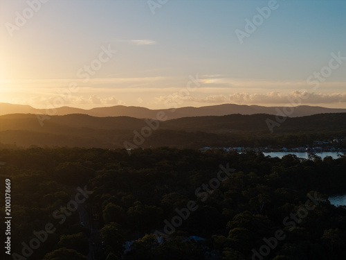 Beautiful view of mountain layer under the sunset light.