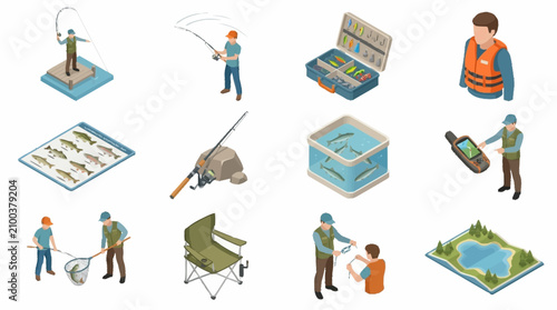 Bild auf Leinwand Flat design icons of outdoor activities and hobbies collection.