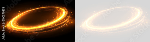 Fotografie Elongated golden light ring with swirling trails and sparks