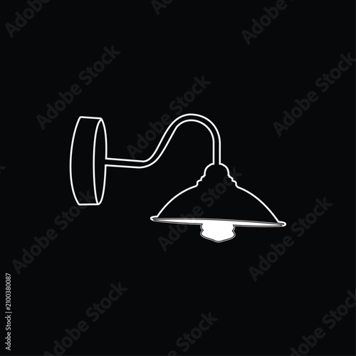 Illustration of a curved decorative wall lamp against a black background.