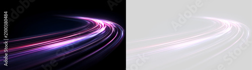 Tableau sur toile Dynamic curved light trail with pink and purple streaks