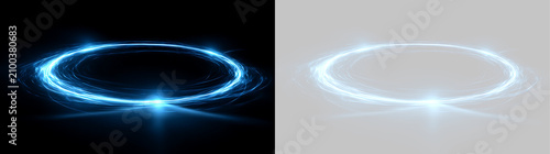 Cuadro en lienzo Swirling blue light ring with bright lens flares