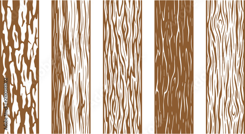 Tableau sur toile Five unique vector wood grain textures featuring brown and white lines for creat