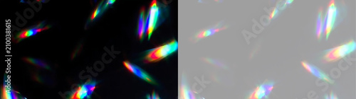 Foto Rainbow prism light leaks isolated on black and transparent background
