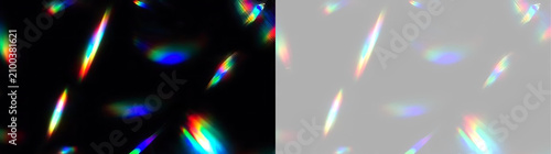 Bild auf Leinwand Colorful prism light streaks isolated on black and transparent background