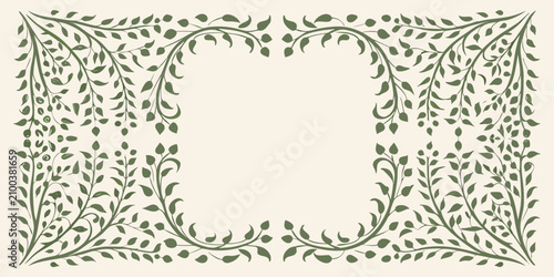 Rectangular floral border frame green vector illustration on a light background
