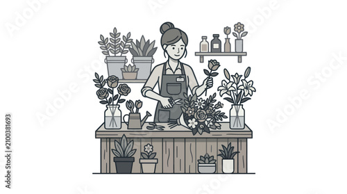 Tableau sur toile Woman working with flowers and plants.