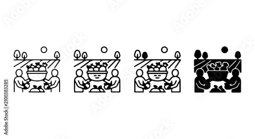 Harvest Festival Icons, Community Gathering Vector Set, Agricultural Celebration Graphics, People Sharing Bounty