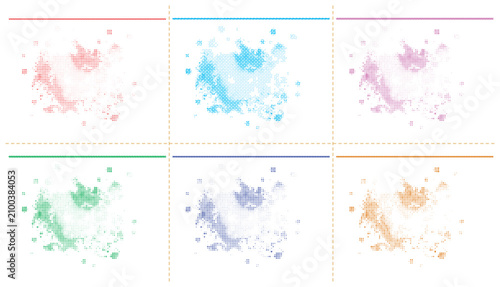 Tableau sur toile Modern halftone ink blot vector illustration set with bright colorful geometric dots