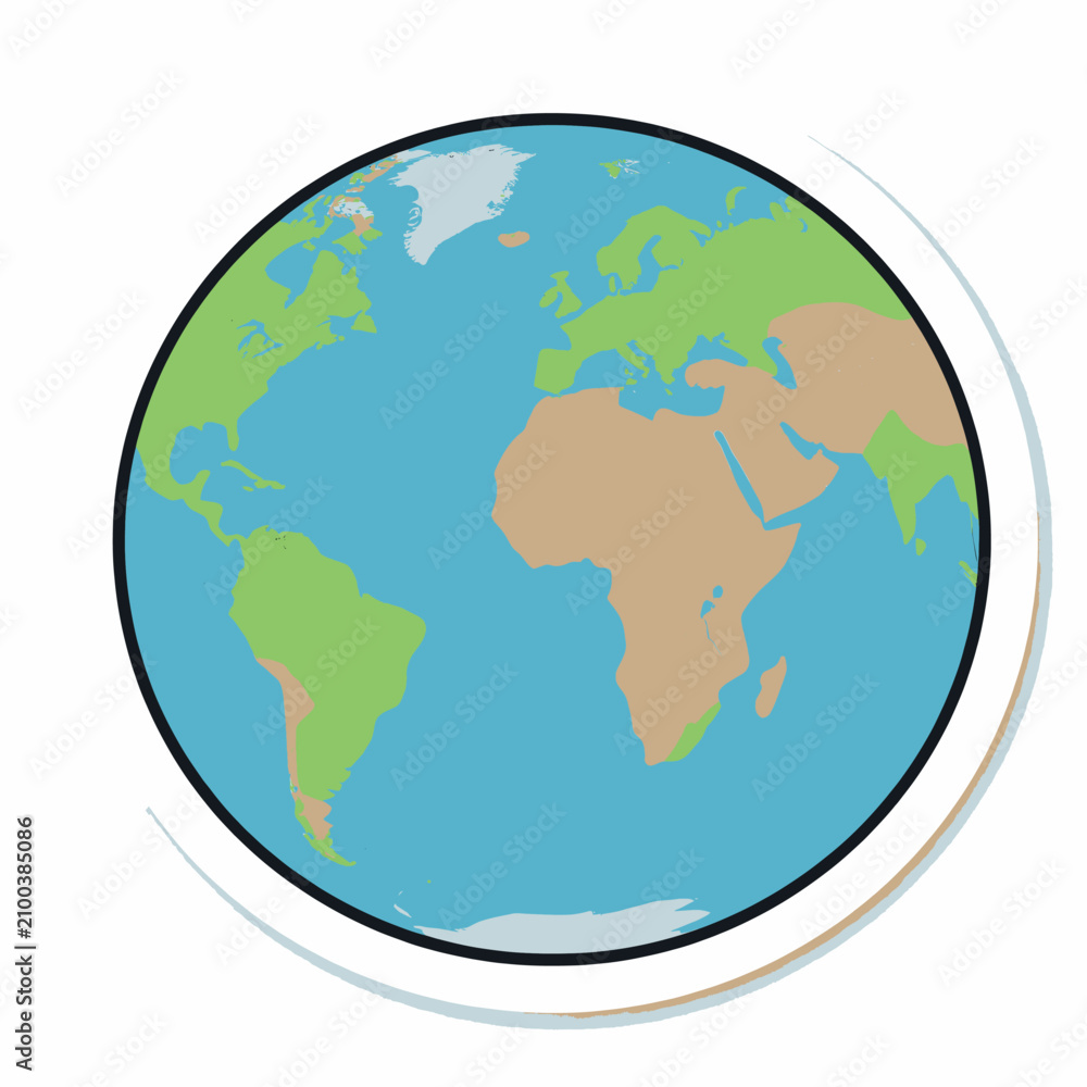 Naklejka premium Stylized 3D Illustration of Planet Earth Globe Showing Continents of Africa, Europe, and Americas with Blue Oceans on a Clean White Background, Minimalist Map Concept for Geography and Travel