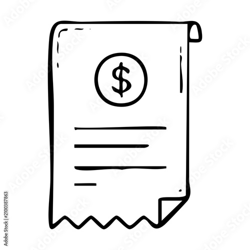 Handdrawn invoice with dollar sign. Quirky business receipt illustration