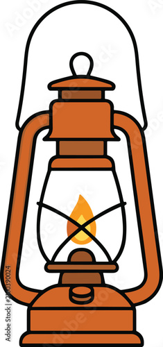 Canvastavla Colorful vector illustration of old‑fashioned oil lantern with metallic frame, g