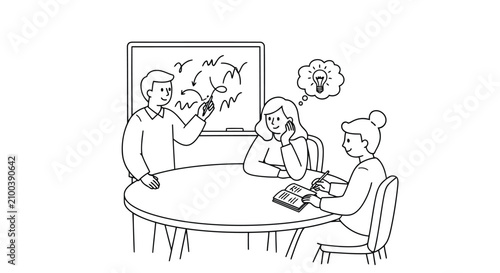 Vector art of confused student in classroom with teacher explaining complex graph on board