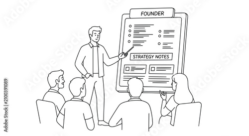 Vector art of businessman presenting startup reports to investors in a professional meeting