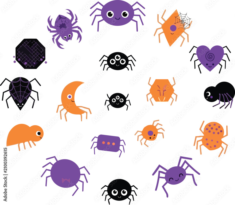Obraz premium Halloween Spider Illustration Collection with Cute Spooky Characters