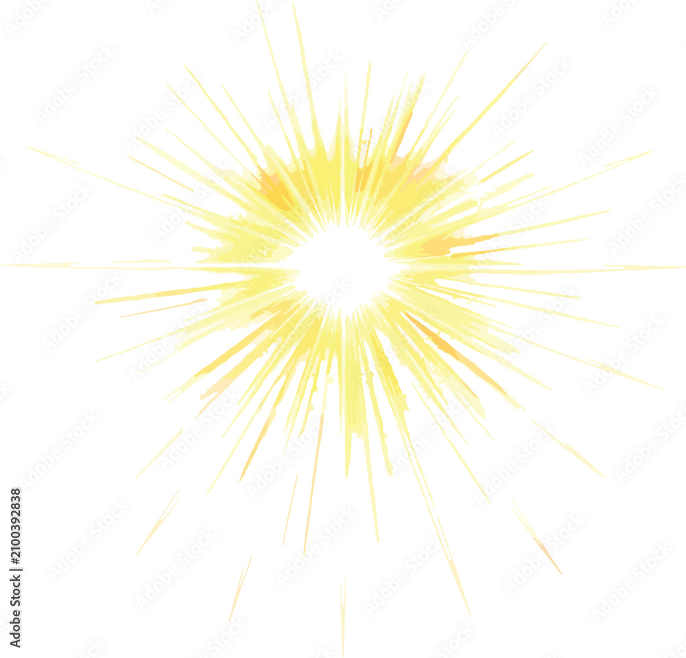 Obraz premium Bright yellow sunburst explosion, radiant starburst light effect, abstract energy burst, glowing solar flare, warm light streak