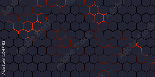 Fotografie Futuristic hexagon technology background with glowing red edges on dark gradient