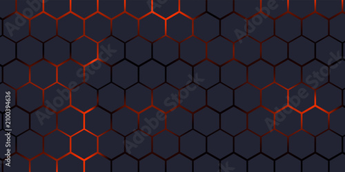 Obraz na płótnie Futuristic hexagon technology background with glowing red edges on dark gradient