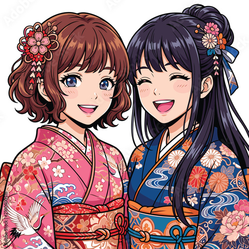 vector image of an anime woman wearing a kimono
