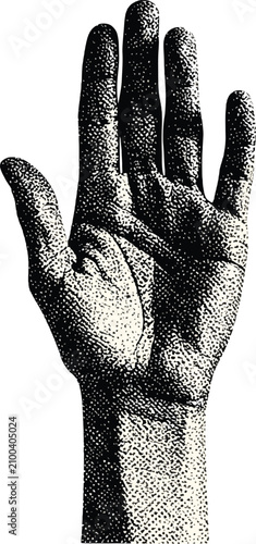 Isolated open hand, vintage...