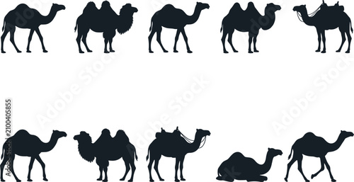 Tableau sur toile Camel Silhouette Vector Icon Set Featuring Desert Wildlife and Caravan Animals f