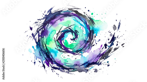 Abstract watercolor blue and purple swirl spiral shape with watercolor, abstract