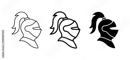Foto Knight Helmets Vector Icons, Medieval Warrior Headgear Set, Historical Armor Sym